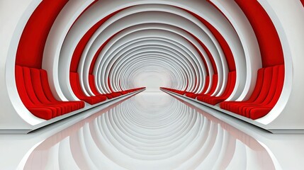Obraz premium Abstract Red and White Tunnel with Seats: Futuristic Interior Design