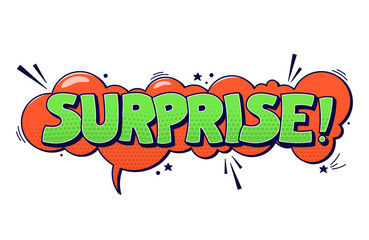 Speech bubble Surprise. Green halftone text on orange background.