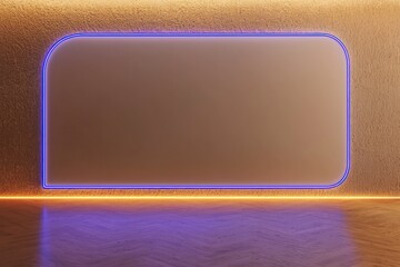 Fototapeta premium Neon cobalt outlines a blank wall in soft wheat 3D room.