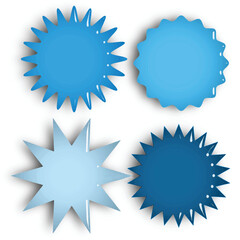 Set of blank glass blue stars various shape isolated on white background. Vector illustration
