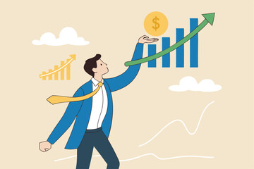 El crecimiento de las ganancias de inversión, el asesor financiero o la gestión de la riqueza, hacen dinero para enriquecerse o aumentar el concepto de ingresos o ingresos, el inversor empresario de c
