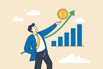 El crecimiento de las ganancias de inversión, el asesor financiero o la gestión de la riqueza, hacen dinero para enriquecerse o aumentar el concepto de ingresos o ingresos, el inversor empresario de c