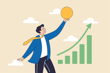 El crecimiento de las ganancias de inversión, el asesor financiero o la gestión de la riqueza, hacen dinero para enriquecerse o aumentar el concepto de ingresos o ingresos, el inversor empresario de c