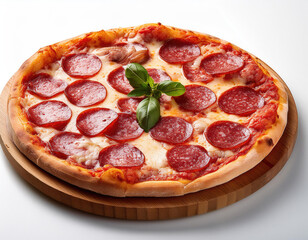 pizza au salami on white background 