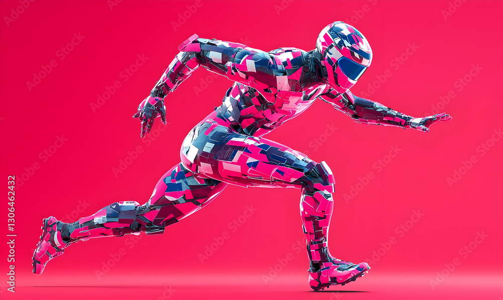 Poster futuristic runner with abstract geometric patterns in bright colors
