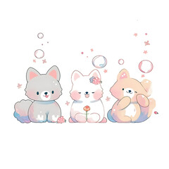 Naklejka premium Playful and whimsical dog or cat illustrations in vibrant and minimalist designs.