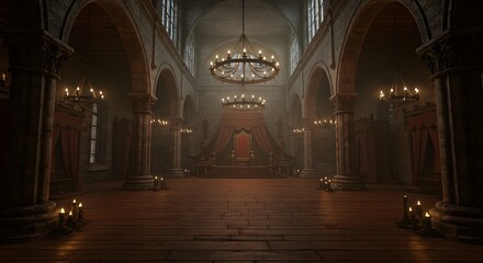 Majestic Medieval Throne Room: A Digital Rendering of Grandeur