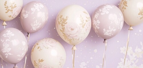 Elegant Pastel Balloons with Floral Patterns on Lavender Background