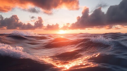 "Sunset Symphony: Radiant Skies and Serene Ocean Waves"