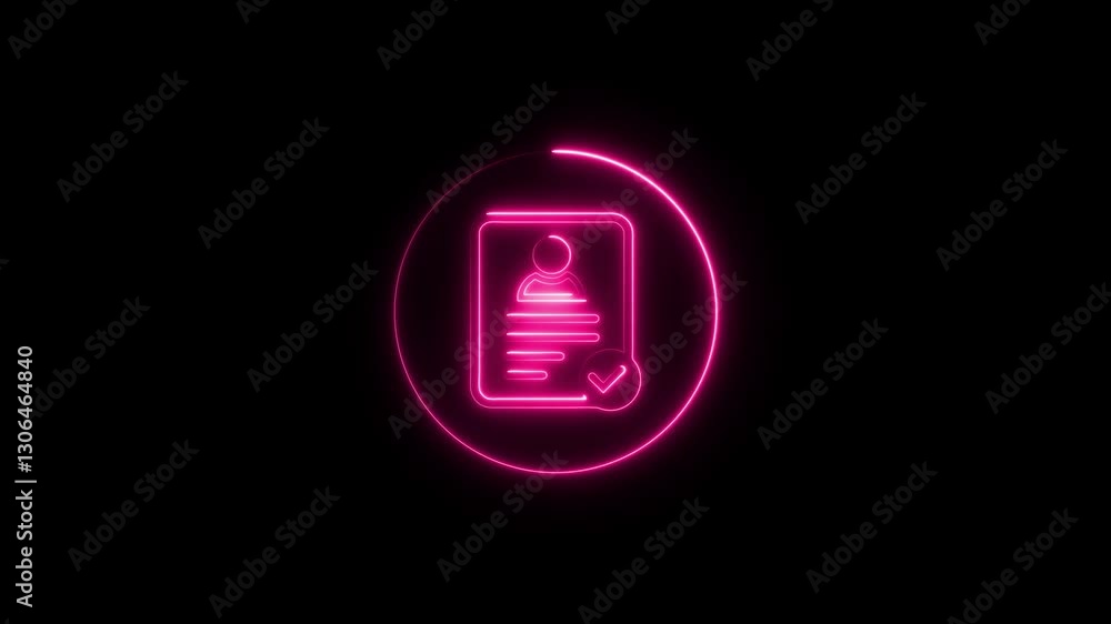 Poster glowing neon personal data check icon animation.outline personal data check isolated on black backgr