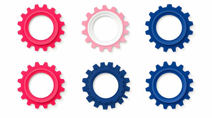 Colorful Gears Arrangement with Circular Frames in Pink, Blue, and Red