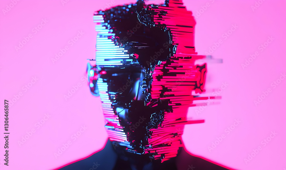 Aufkleber glitch art portrait with colorful background and abstract elements