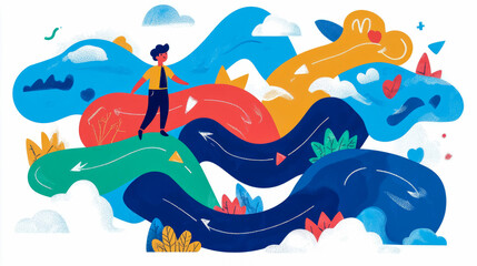 Journey Through Colorful Landscape, Finding the Path in Life, Print for motivation poster, card