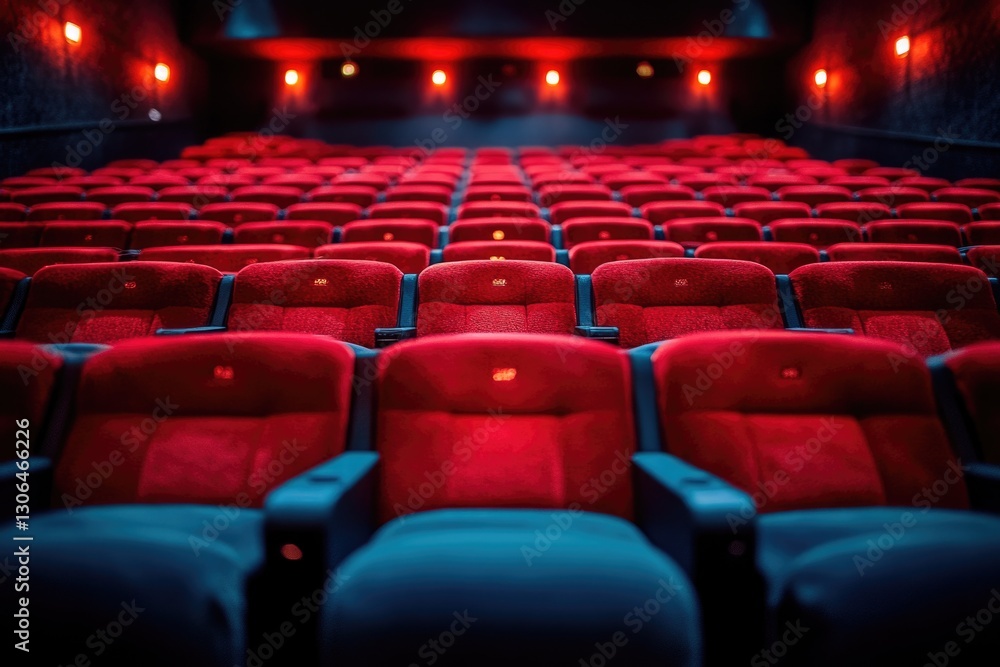 Poster row of red seats in a theater, great for interior or event concepts