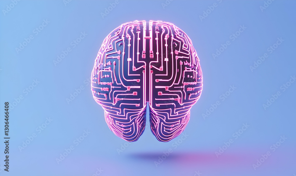 Poster futuristic brain design with neon circuit patterns and digital aesthetics
