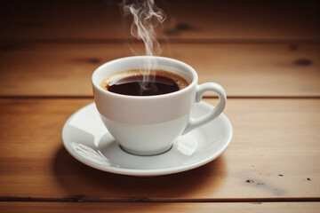 cup of coffee on a saucer on a wooden table
