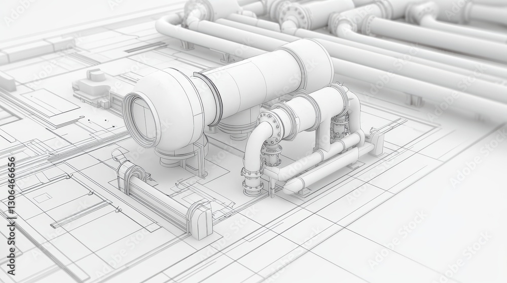Aufkleber futuristic 3d rendering of a complex industrial machine with intricate details and metallic finish