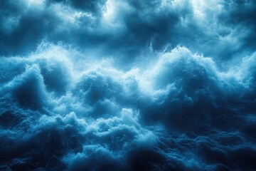 A vast expanse of blue water with fluffy white clouds drifting lazily across the sky