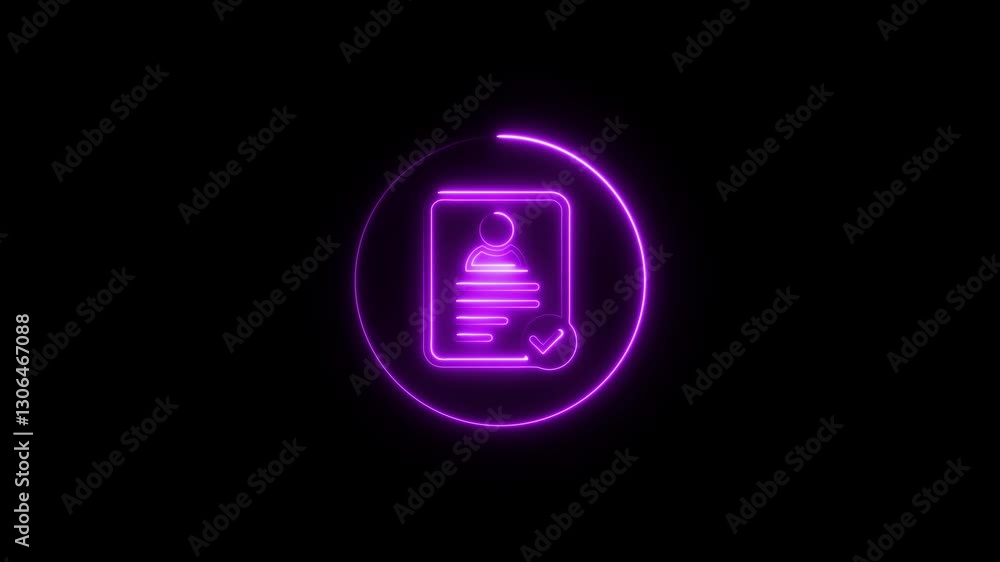 Poster glowing neon personal data check icon animation.outline personal data check isolated on black backgr