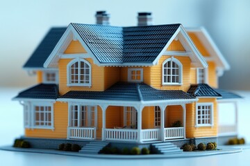 A small toy house sitting on a table, perfect for decorating or storytelling