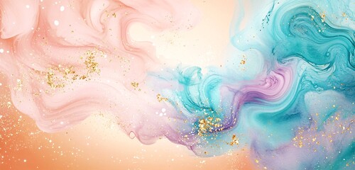 Fototapeta premium Serene Pink and Teal Abstract Art with Gold Accents