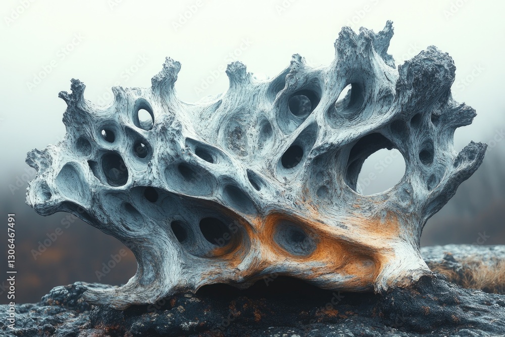 Poster A close-up view of a rock with holes, suitable for use as a design element or texture