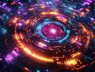 Obraz premium Craft an intricate shield of energy, glowing with cosmic hues and sci-fi circuit patterns, surreal and awe-inspiring