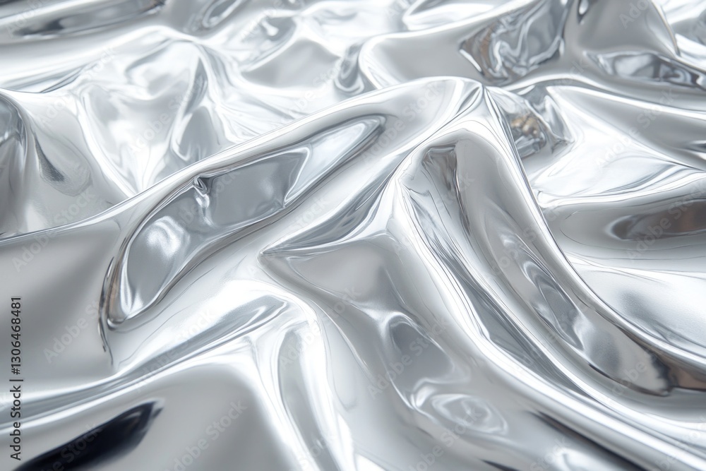 Poster a close-up shot of a shiny silver fabric with intricate details and texture