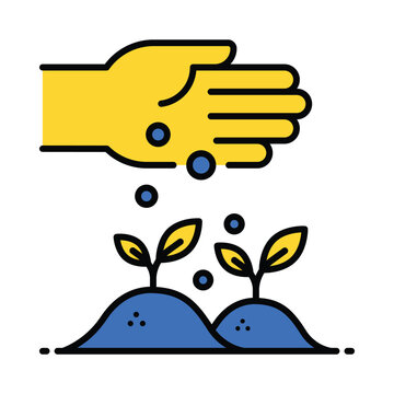 yellow hand planting seeds on blue mounds clip art preview