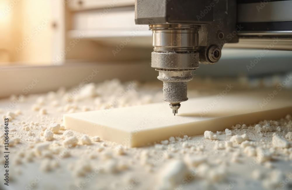 Aufkleber close-up of cnc cutter machine cutting plastic material. automated industrial equipment with numeric