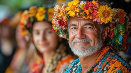 Fototapeta premium A person wearing a flower crown, perfect for festivals or nature-inspired occasions