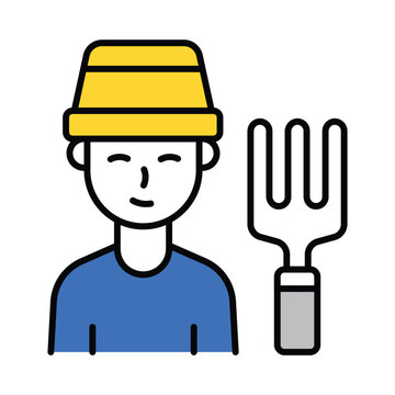 gardener with yellow hat and garden fork clip art preview