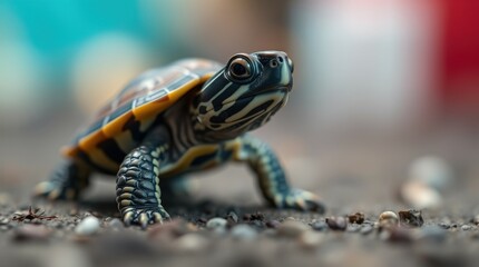 Turtle Close-up: Reptile Wildlife Portrait in Natural Environment, Walking on Ground with Shell and Scales