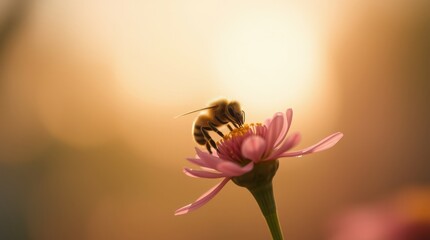 Honeybee on Flower: Pollination, Spring Blossom, Macro Close-up, Nature's Beauty, Insect Wildlife