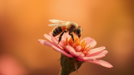 Honeybee on Flower: Pollination, Spring Blossom, Macro Close-up, Nature's Beauty, Insect Wildlife