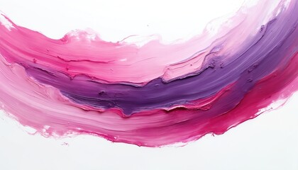 Thick brush strokes of pink, purple acrylic paint on white. Wave-like curves of vivid violet, magenta color, modern art background. Perfect for creative projects, bold designs, abstract backdrops.