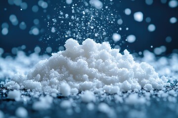 A compact pile of snow sits atop a table, perfect for winter-themed scenes or creative compositions