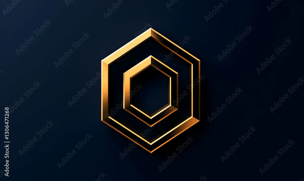 Poster golden hexagon design with 3d effect on dark background