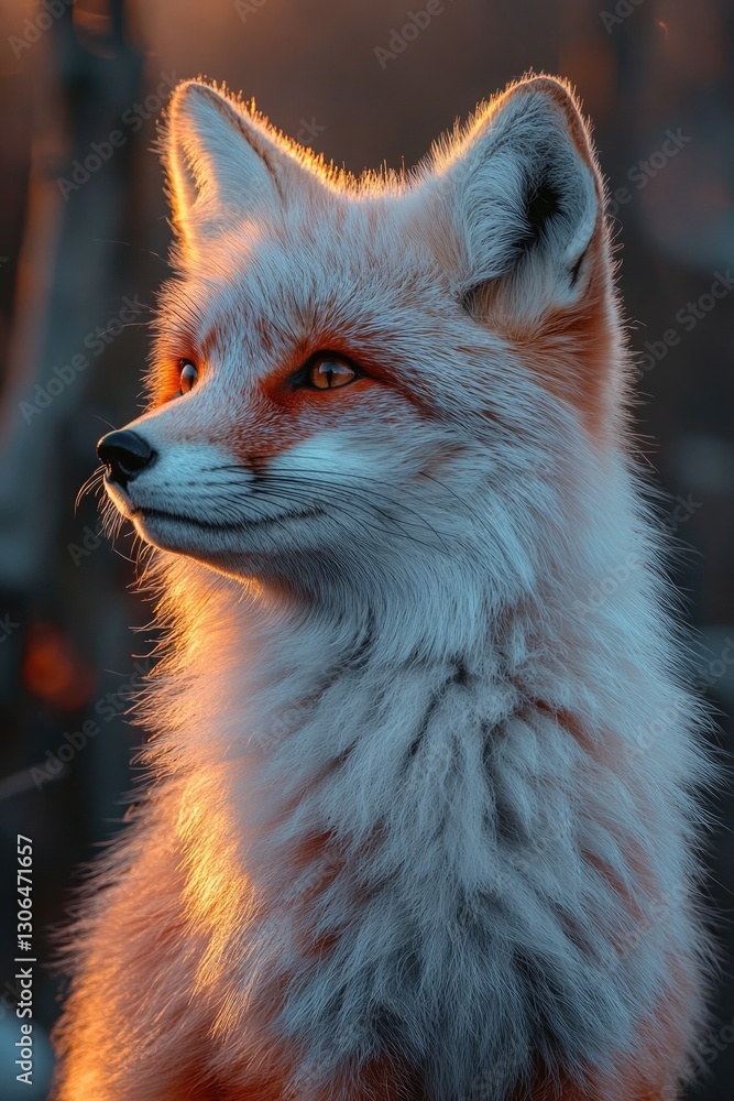 Aufkleber close-up of a fox's face with the sun setting in the background