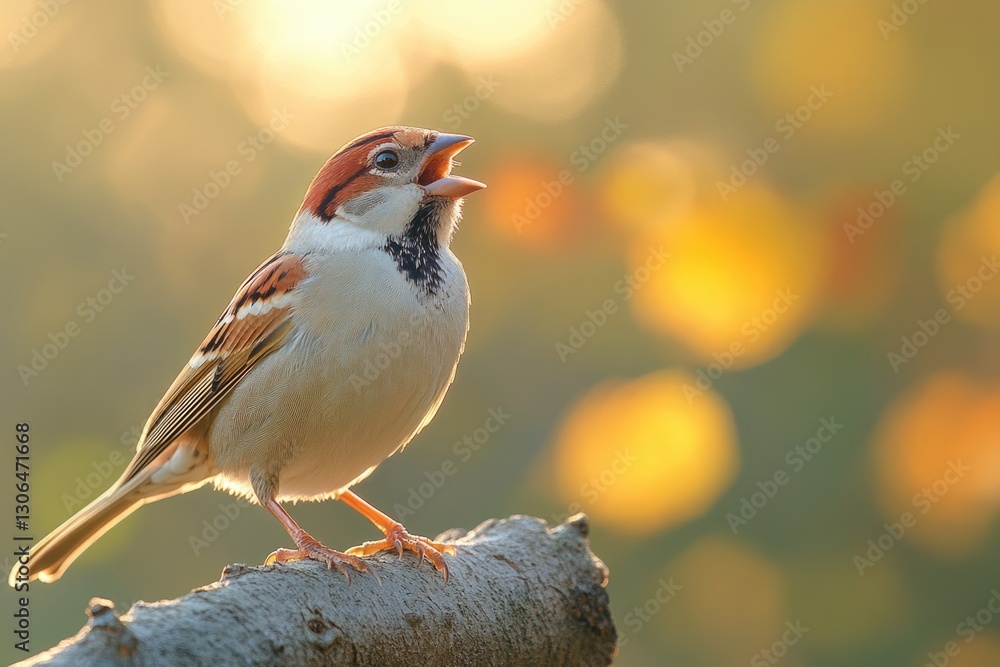 Poster a small bird sits comfortably on the top of a tree branch, surrounded by leaves and branches