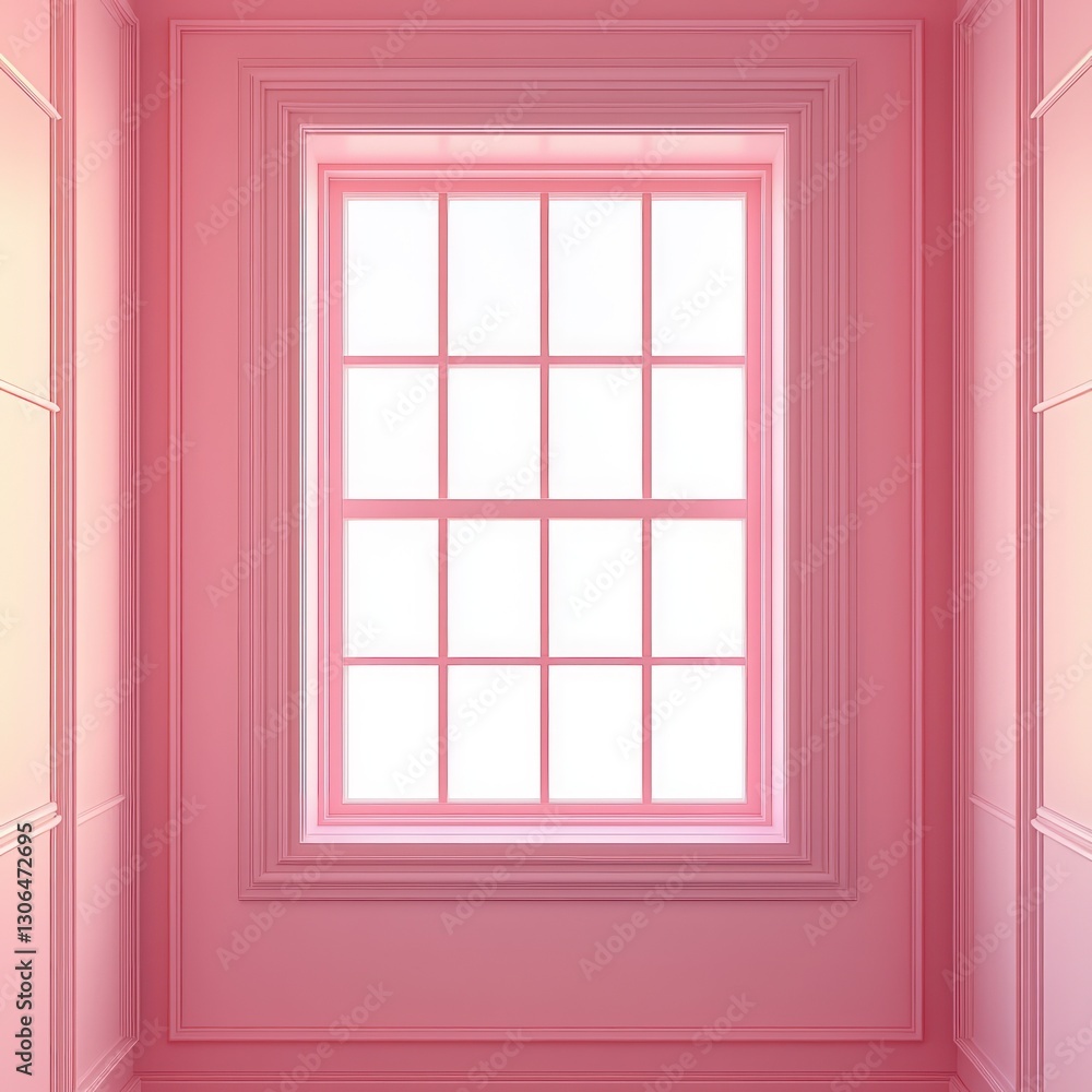 Poster blank 3d object mockup space is highlighted in a pink room with a window.