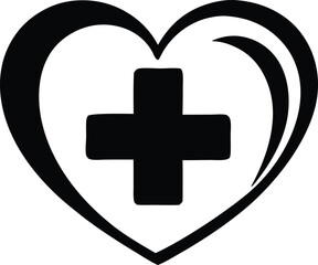 Black and White Medical Heart Symbol with Cross for Healthcare and Wellness Design