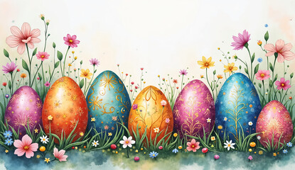 Artistic Watercolor Illustration of Bright Easter Eggs – A Stunning Stock Image for Businesses and Holiday Branding
