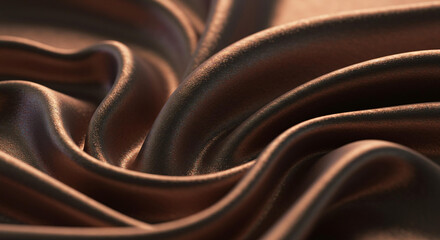Luxurious Brown Silk Fabric Draped Texture Elegant Soft Satin Closeup
