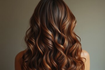 Fototapeta premium Portrait of a woman from behind, focusing on her long brown hair