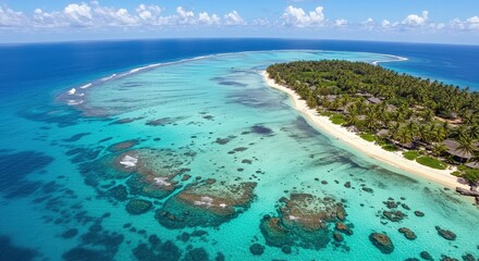 Beach tropical island in the Caribbean Sea with clear turquoise water and beautiful beach views