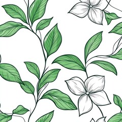 Fototapeta premium Delicate floral and leaf pattern on white background.