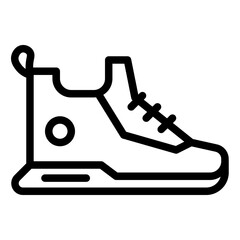 Outline drawing of a high top sneaker with laces, a circular detail on the side, and a thick sole. The style is minimalist and clean