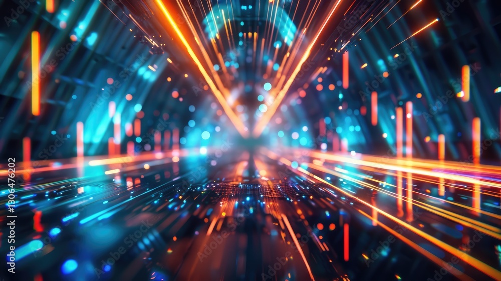 Aufkleber abstract design of colorful light shine across graphic background. visual effect particle glow with 