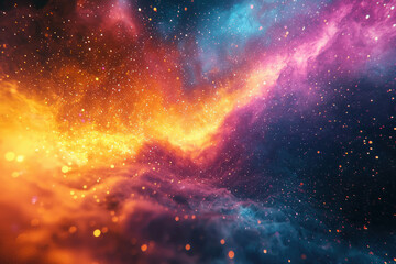 Naklejka premium A vibrant nebula swirls with cosmic dust and gas, showcasing a breathtaking display of color and celestial beauty.